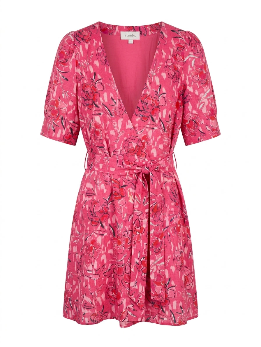 Steele Pink Floral Wrap Dress - Size L - Image 1
