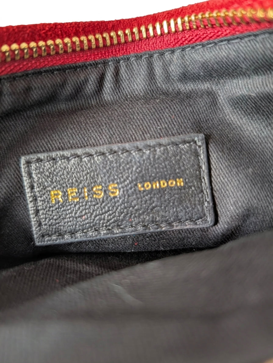 Reiss London Suede Clutch Bag Red with Gold Tone Chain Strap - Image 2