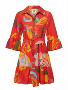 Farm Rio Tropical Fruit Print Mini Shirt Dress Red Size S - Image 1