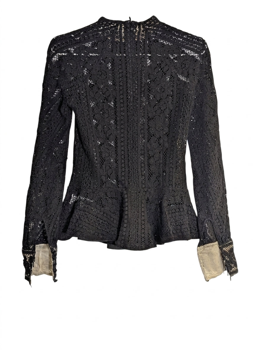 Lover Vintage Black Lace Peplum Blouse - Women's AU 6 - Image 1