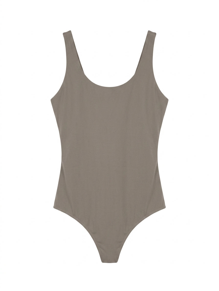 Nimble Activewear Scoop Neck Bodysuit Taupe Size M - Image 1