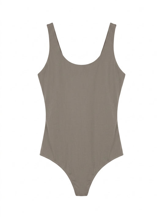 Nimble Activewear Scoop Neck Bodysuit Taupe Size M - Image 1