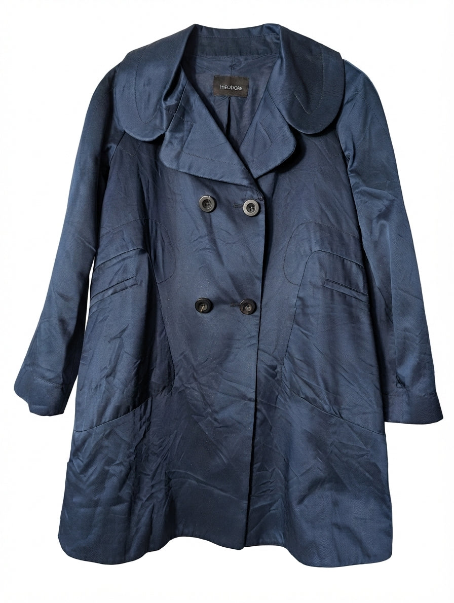 Scanlan & Theodore Double-Breasted Trench Coat Navy Blue Size 8 - Image 1