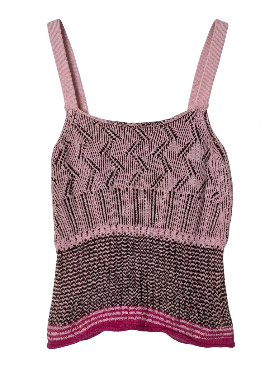 Dries Van Noten Knit Tank Top - Pink and Brown Sleeveless Top - Image 1