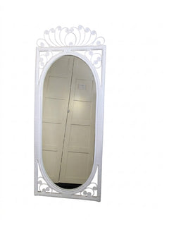 Vintage Wicker Rattan Oval Wall Mirror White Scrollwork Detail - Image 1