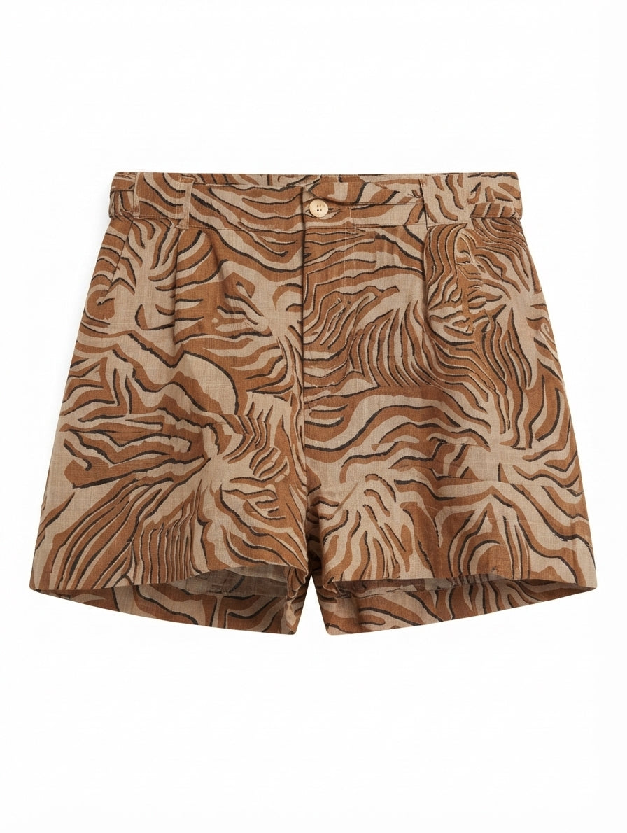 Scotch & Soda Linen Zebra Print Shorts Brown Size S