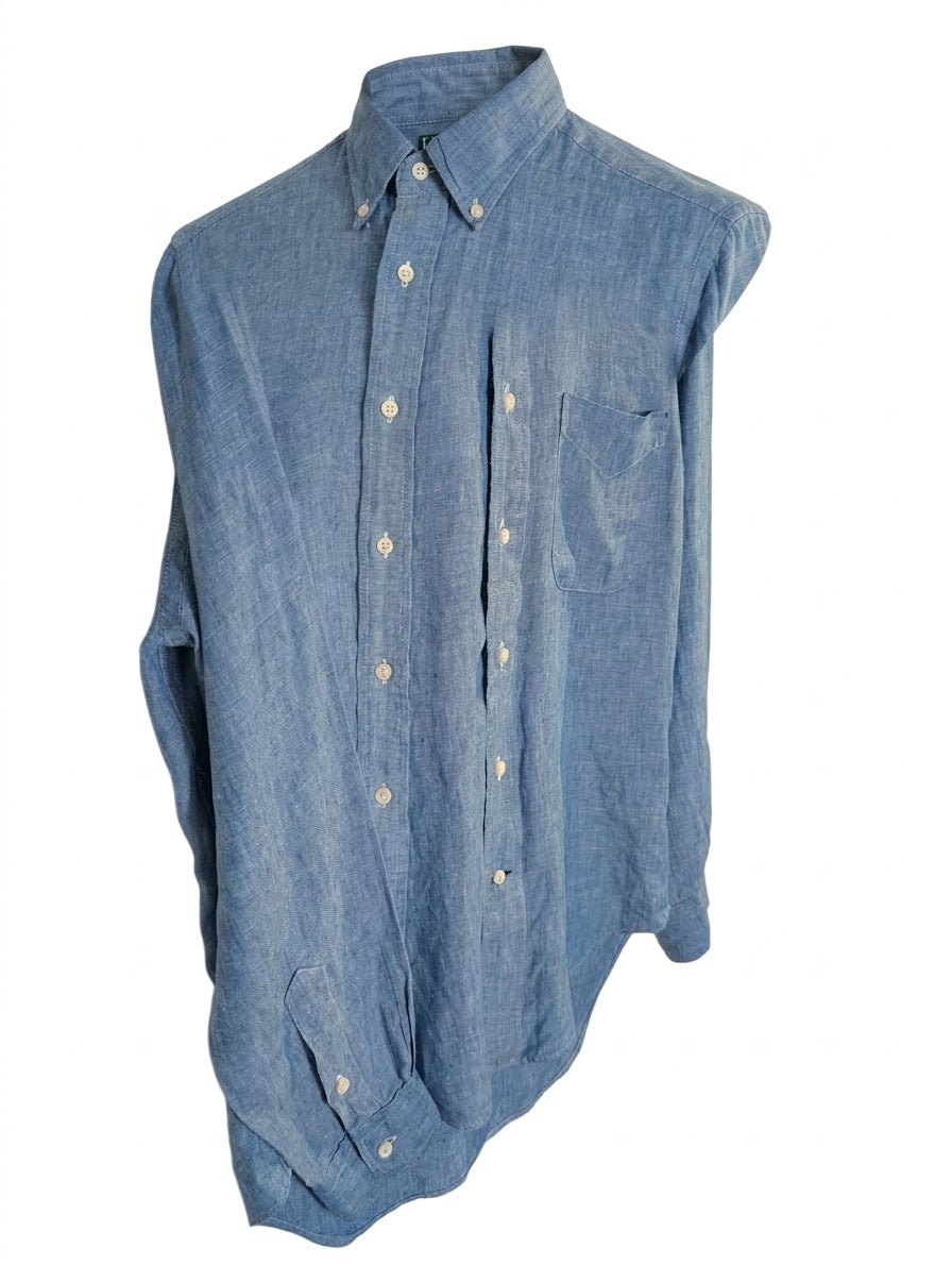 Gitman Bros Vintage Men's Blue Linen Button-Down Shirt - Size S - Image 2