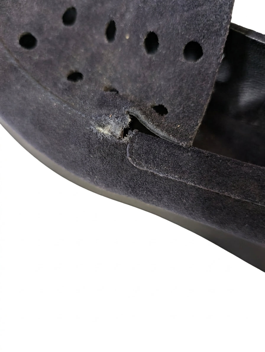Robert Clergerie Suede Wedge Loafers Navy Perforated EU 38 - Image 2