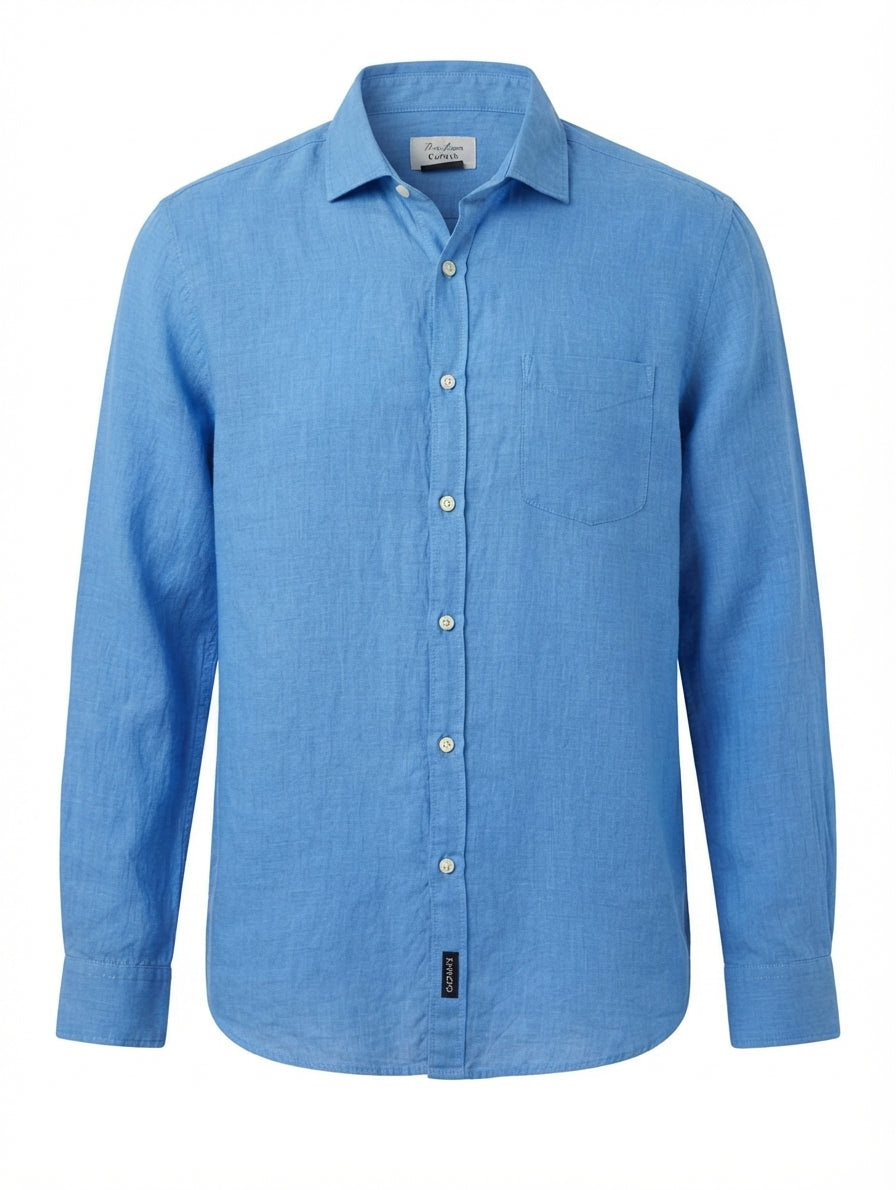 Gazman Men's Long Sleeve Button Down Shirt Blue Linen Medium - Image 1