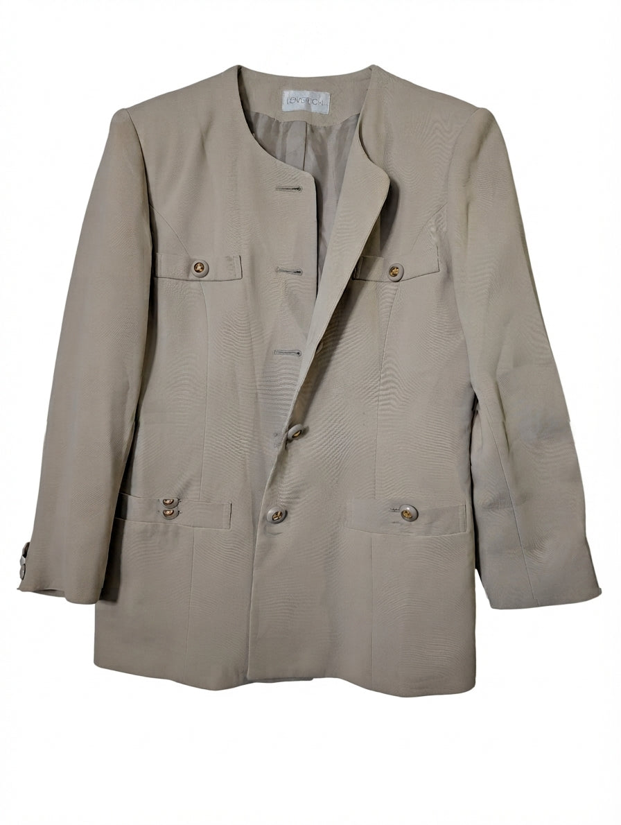 Loverich Collarless Blazer Beige Gold Button Detail Size 11