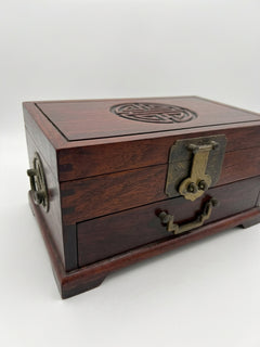 Vintage Chinese Rosewood Jewelry Box Shou Symbol Brass Hardware - Image 1