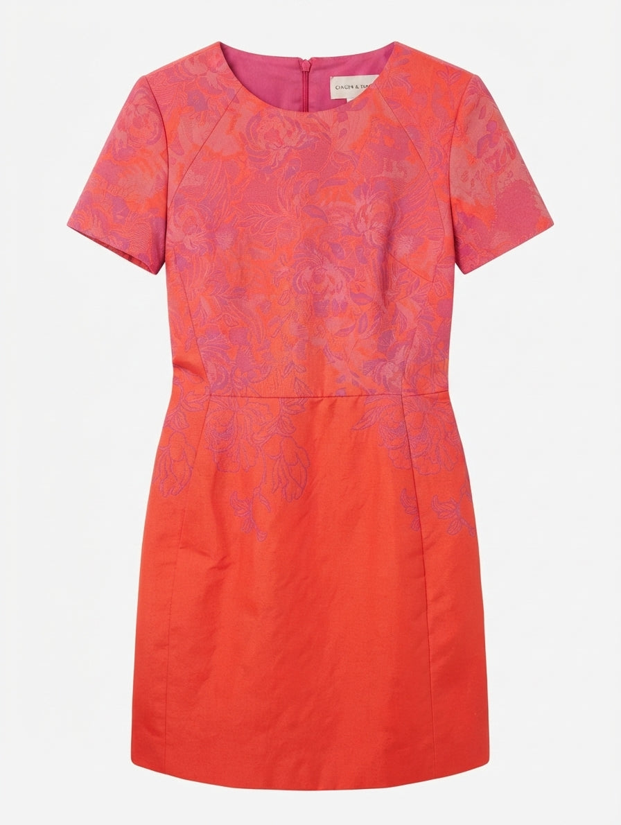 Ginger & Smart Floral Jacquard Shift Dress Pink & Orange AU 12