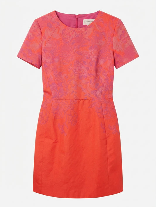 Ginger & Smart Floral Jacquard Shift Dress Pink & Orange AU 12 - Image 1