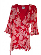 Hansen & Gretel Floral Ruffle Wrap Dress Red/Pink Silk Size S - Image 1