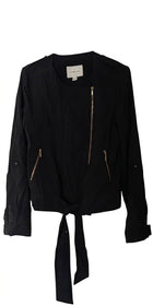Country Road Black Lightweight Tie-Front Biker Jacket - Size 10 - Image 1