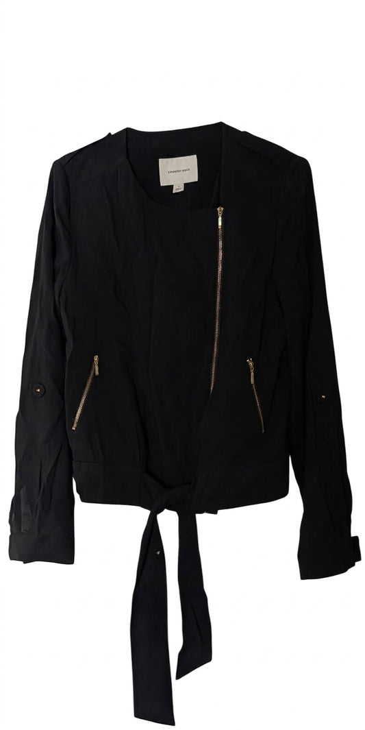 Country Road Black Lightweight Tie-Front Biker Jacket - Size 10 - Image 1