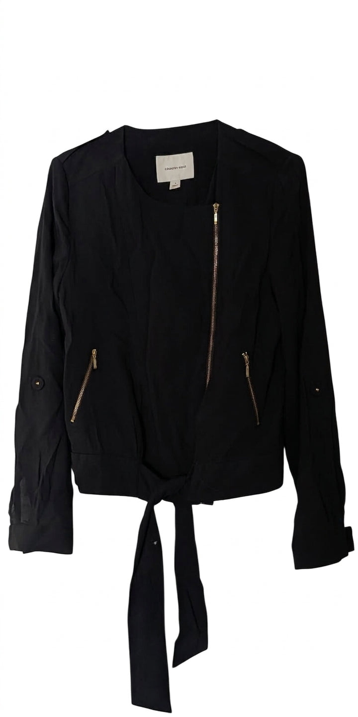Country Road Black Lightweight Tie-Front Biker Jacket - Size 10 - Image 1