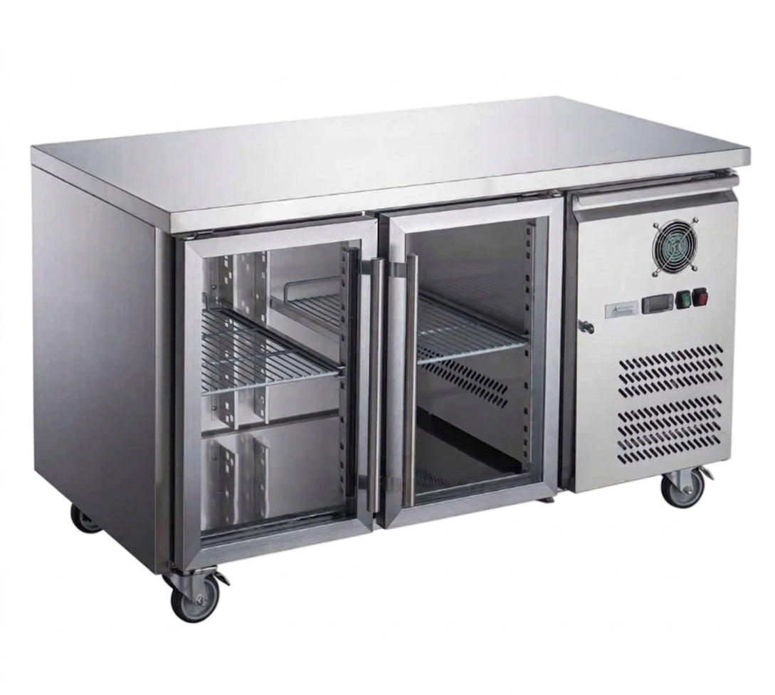 Thermaster Commercial Two Glass Door Under-Counter Fridge 282L - Image 1