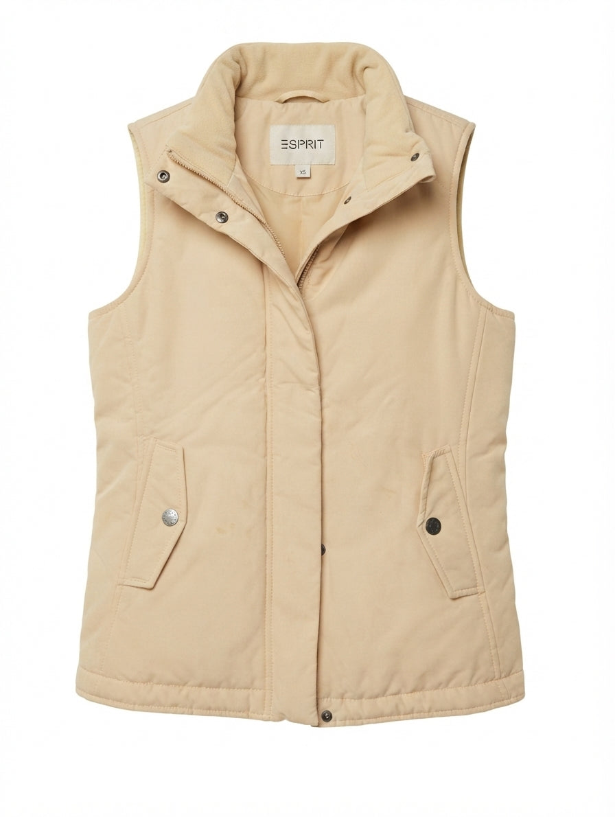 Esprit Padded Quilted Vest Beige Women's XS