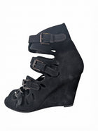 Surface To Air Black Suede Buckle Wedge Sandals EU 38 - Image 1