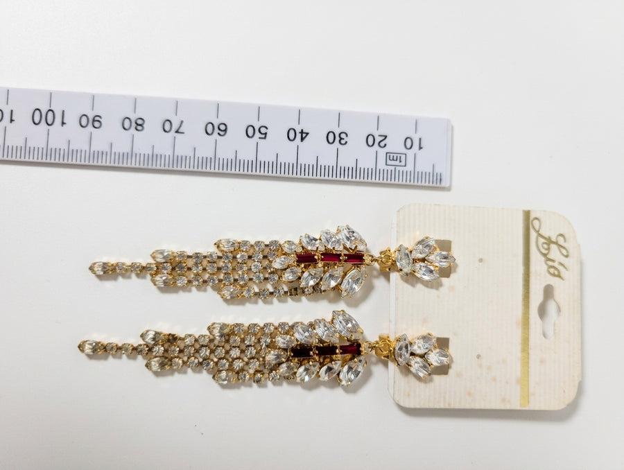 Lio Gold-Tone Crystal and Red Stone Dangle Earrings - Image 2