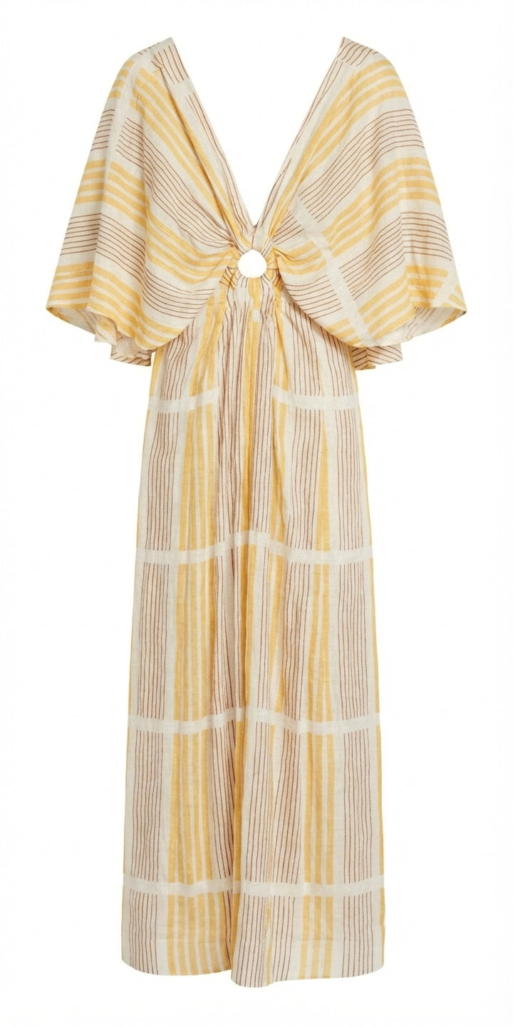 Johanna Ortiz Striped Linen Blend Maxi Dress Size S - Image 1