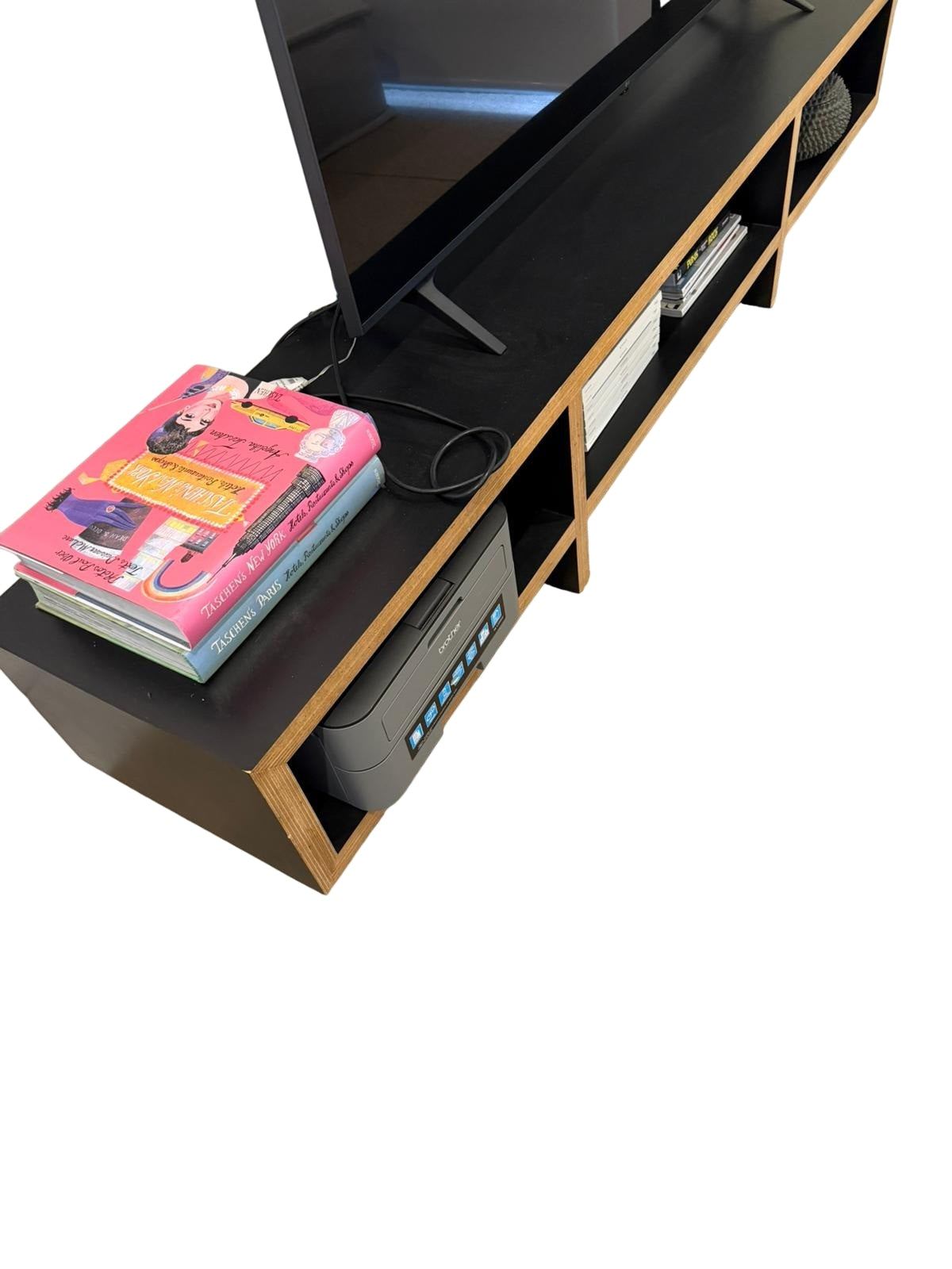 Modern Wooden TV Entertainment Unit - Black & Natural Timber Finish - Image 2