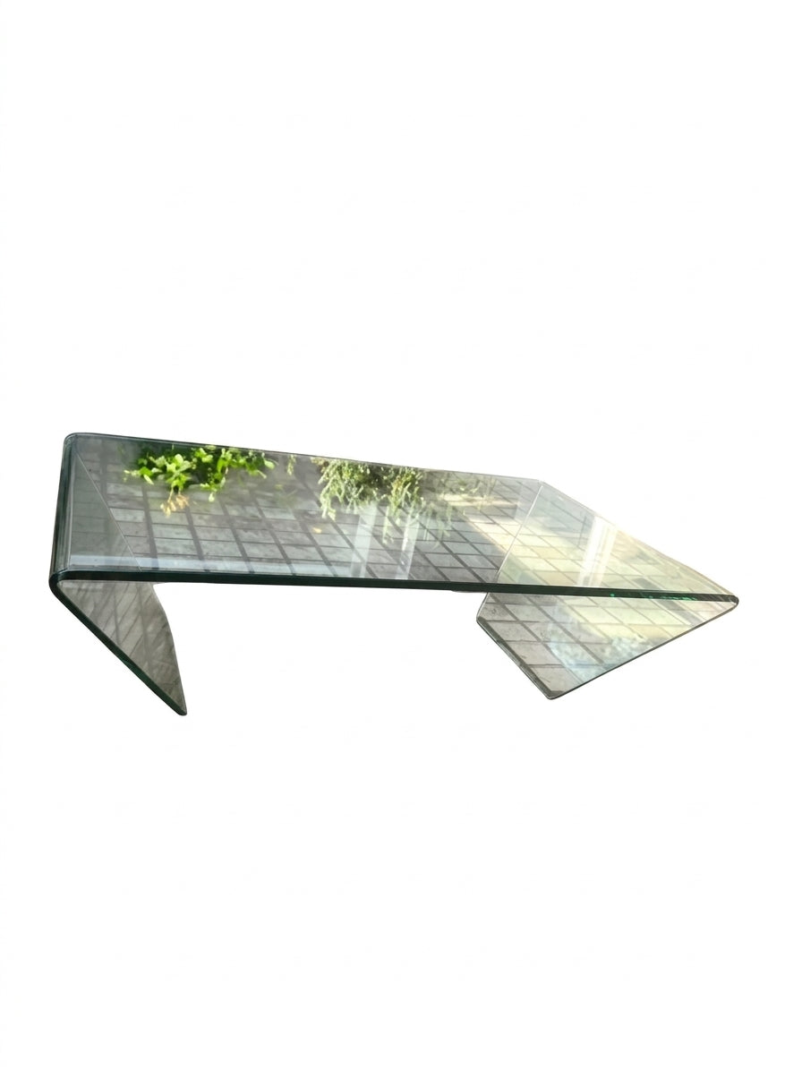 Modern Waterfall Glass Coffee Table Clear Minimalist Design - Image 1