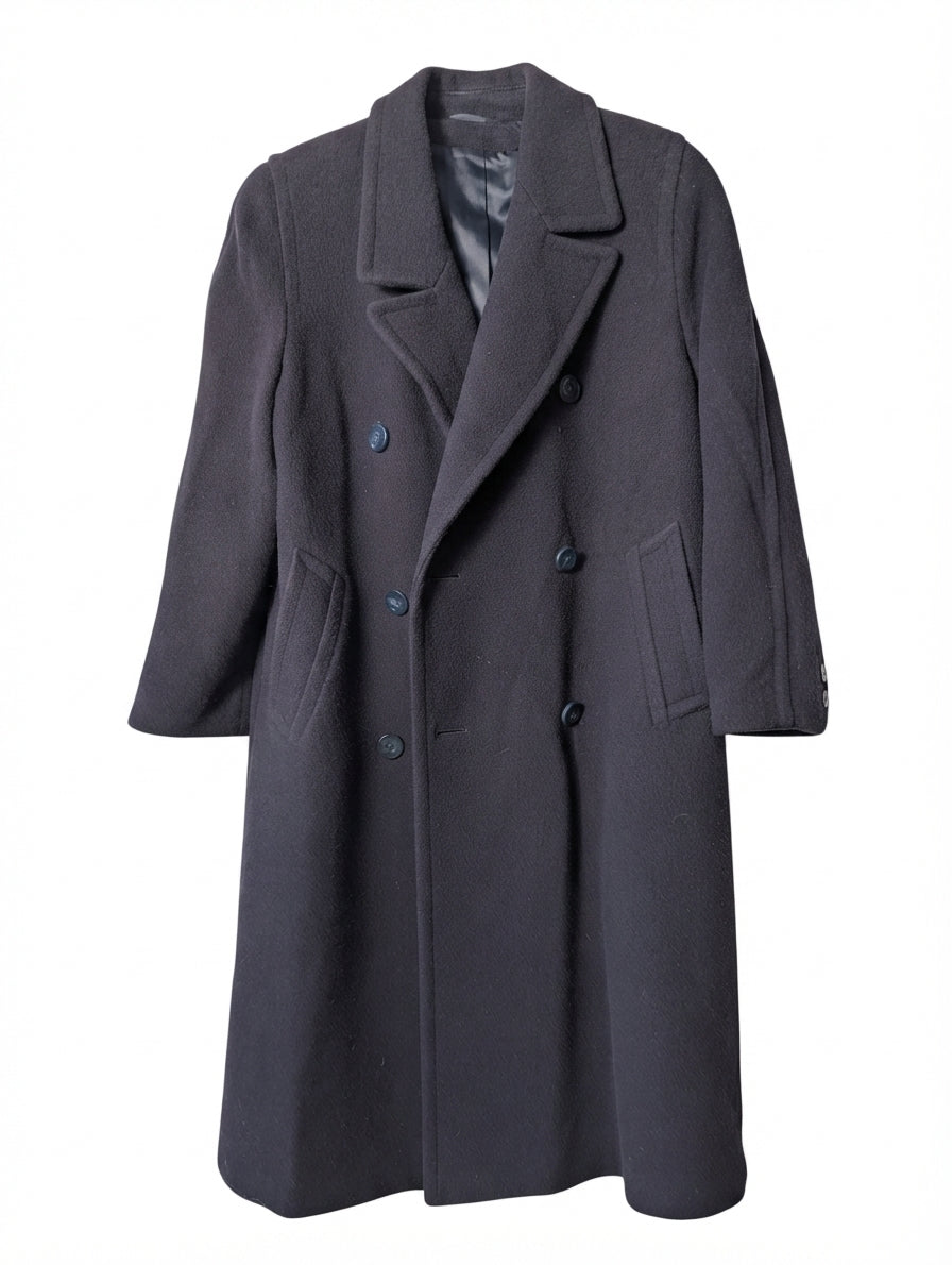 St Michael Vintage Double-Breasted Wool Overcoat Navy Size 12 - Image 1