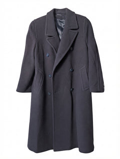 St Michael Vintage Double-Breasted Wool Overcoat Navy Size 12 - Image 1