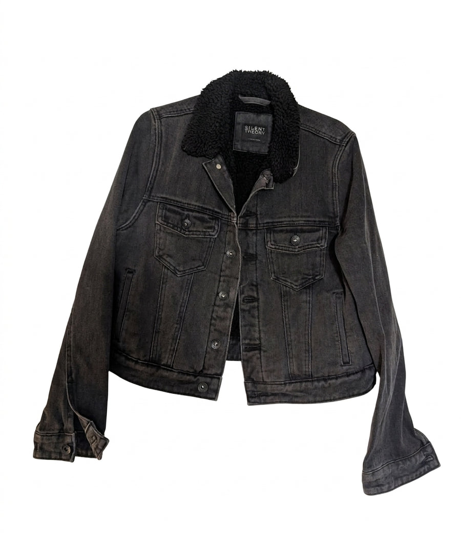Silent Theory Black Denim Sherpa Jacket - Women's Size 10 - Image 1