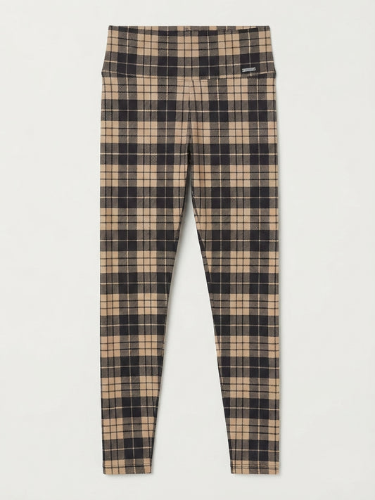 Aim'n Check Me Out Plaid High-Waist Tights Black and Beige Size S - Image 1