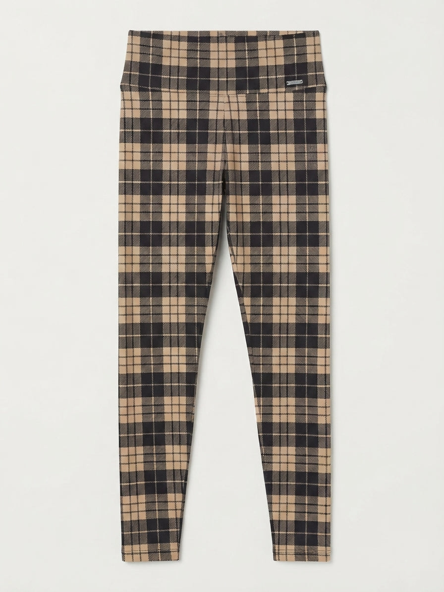 Aim'n Check Me Out Plaid High-Waist Tights Black and Beige Size S - Image 1