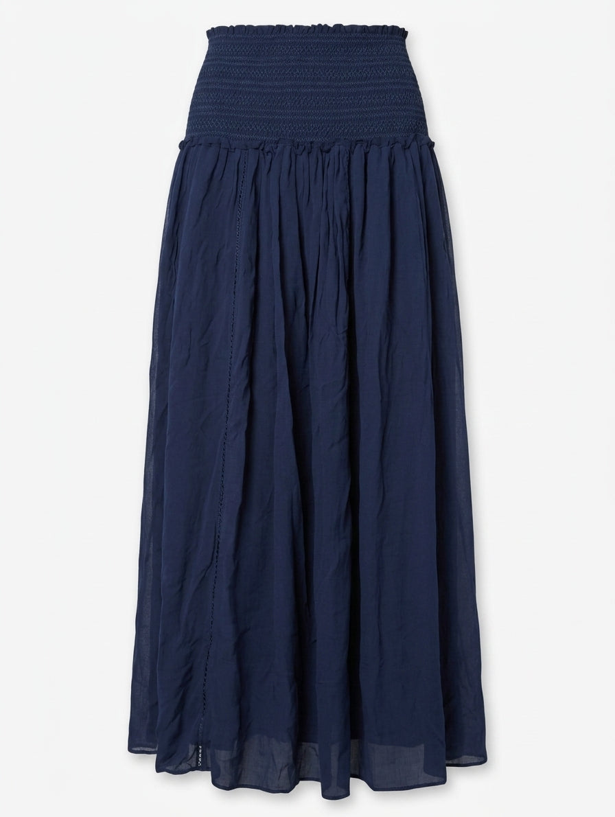 Isabel Marant Silk Maxi Skirt - Navy Blue Smocked Waist - Image 1