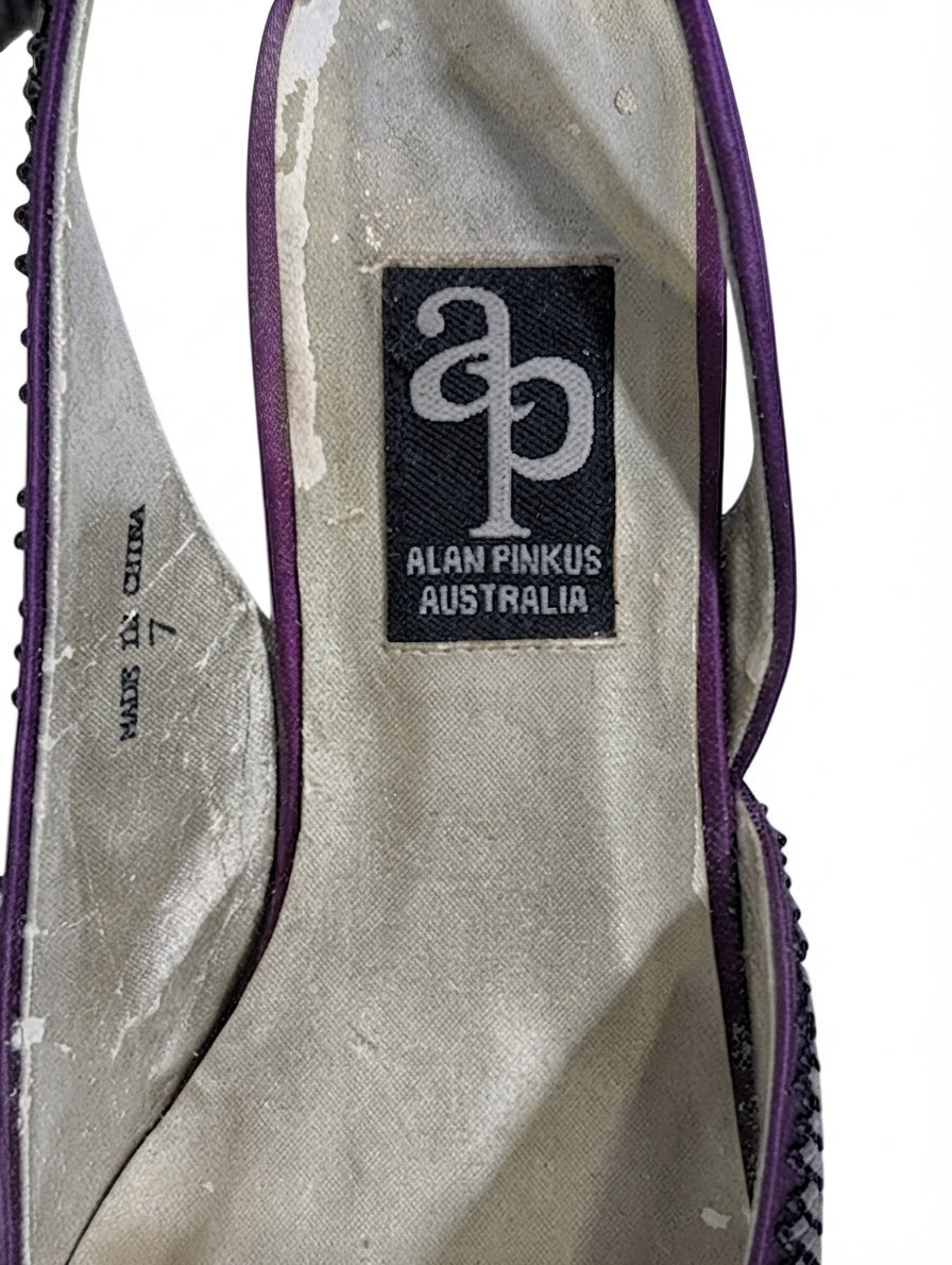Alan Pinkus Slingback Heels Purple Satin Embellished AU 7 - Image 2