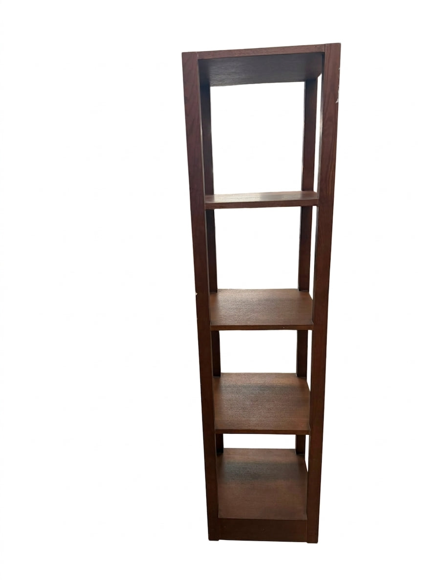 Tall Narrow Wooden Open Bookshelf Dark Brown 161cm