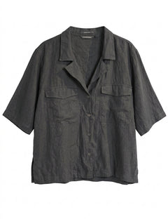 Country Road Organic Linen Short Sleeve Shirt Dark Grey Size 14 - Image 1