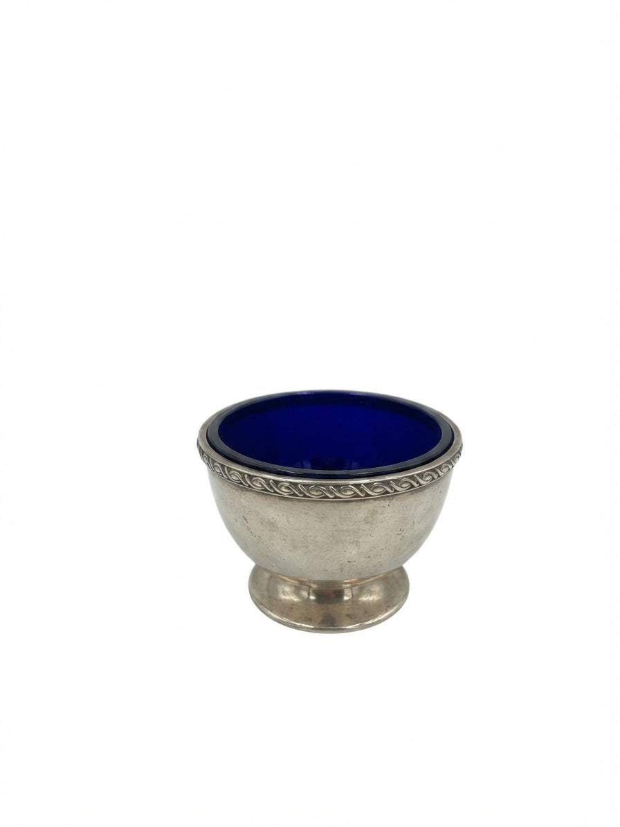 MAPPIN&WEBB Silver-Plated Salt Cellar With Cobalt Blue Glass Liner - Image 1