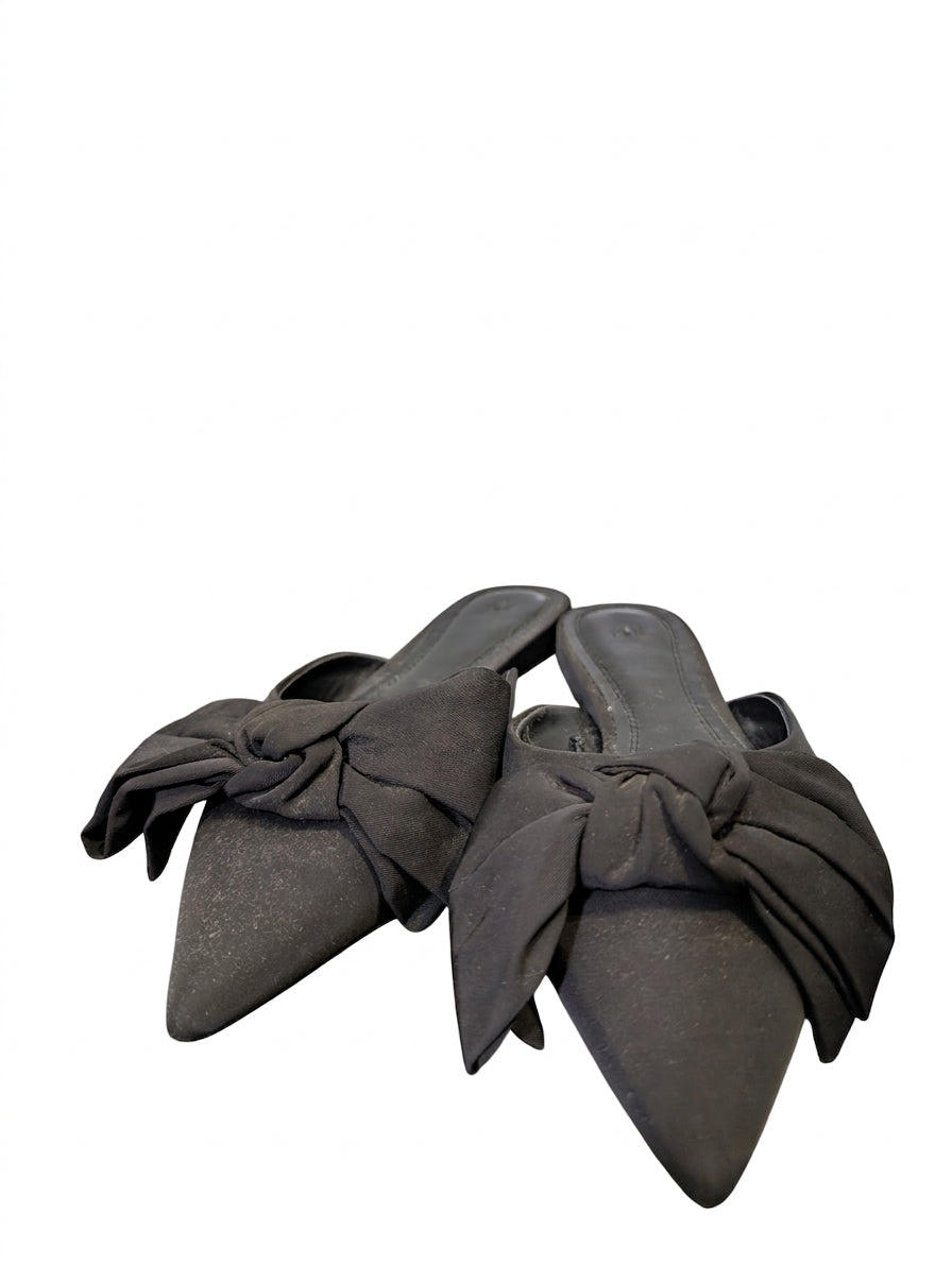 H&M Satin Bow Pointed Mules Black EU 38 - Image 1