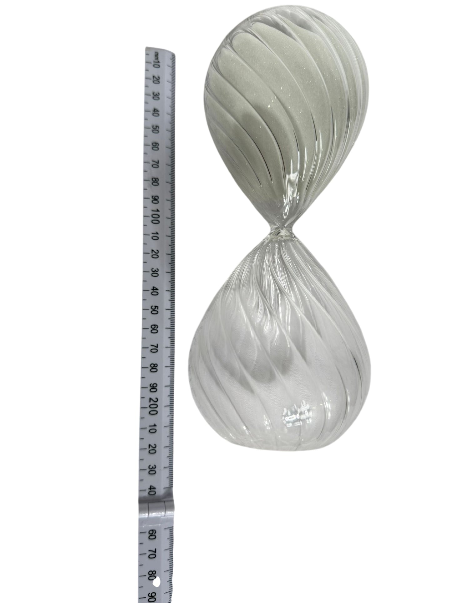 Hand Blown Glass Hourglass - Decorative Twisted Swirl with White Sand - Image 2