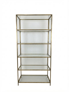 Restoration Hardware Gold Metal & Fluted Glass Etagere Bookshelf - Image 1
