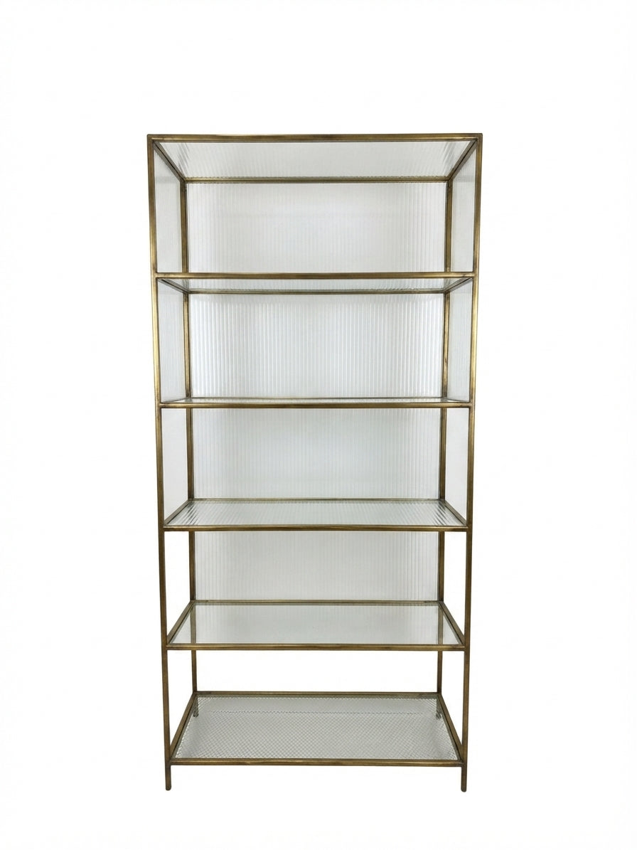 Restoration Hardware Gold Metal & Fluted Glass Etagere Bookshelf - Image 1