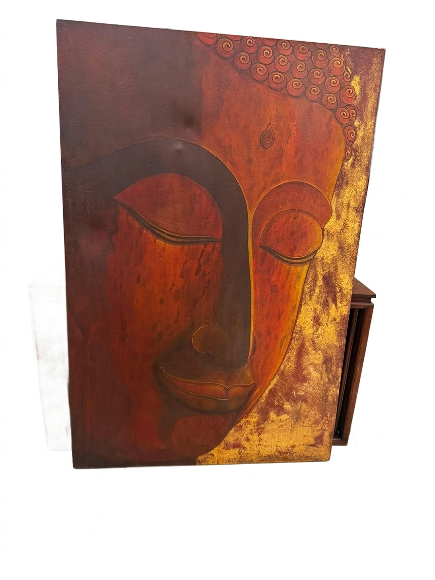Buddha Face Metal Wall Art Panel Bronze Gold 87 x 132 cm