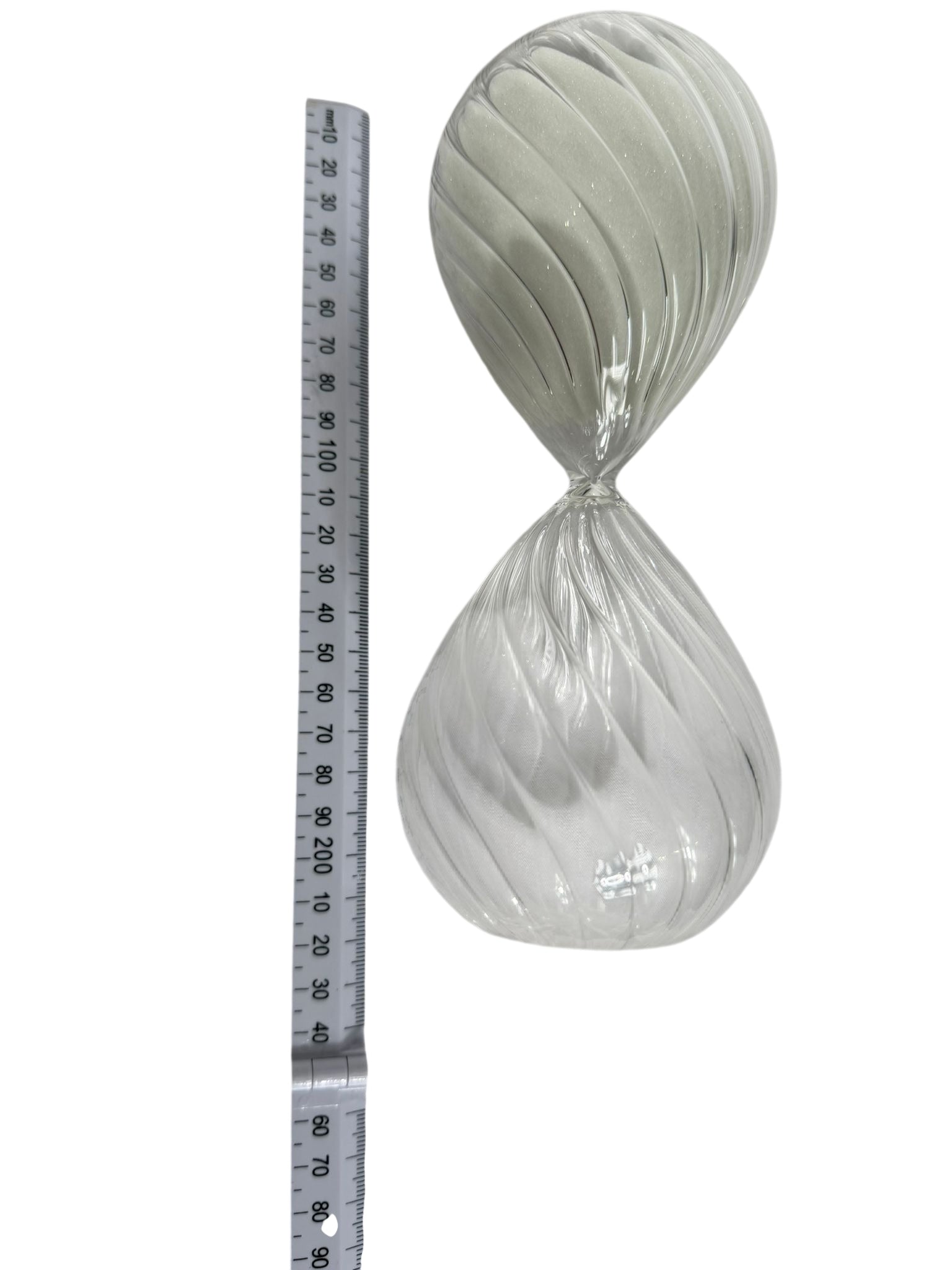 Hand Blown Glass Hourglass - Decorative Twisted Swirl with White Sand - Image 2