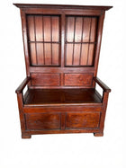 Antique Oak Wainscot Settle Bench Storage Seat with Shelves Hall Bench - Image 1