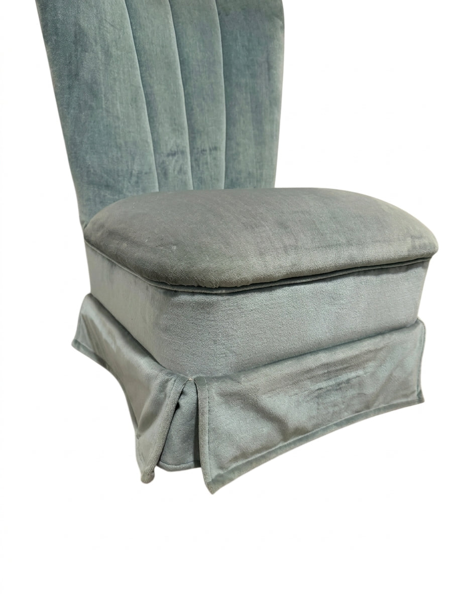 Art Deco Style Channel Tufted Velvet Slipper Chair Sage Green - Image 1