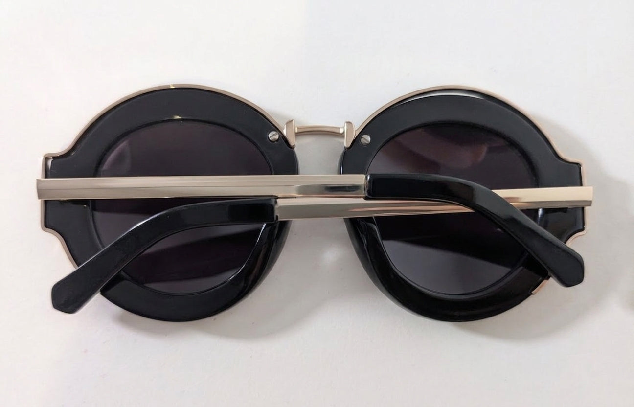 Karen Walker Maze 1507 Sunglasses - Black & Gold Round Frames - Image 2