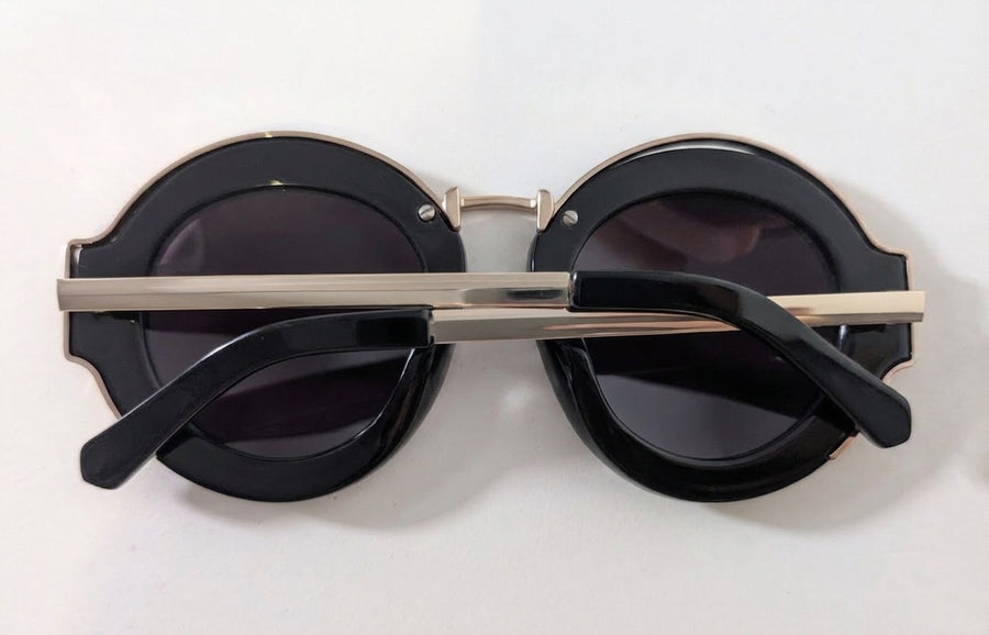 Karen Walker Maze 1507 Sunglasses - Black & Gold Round Frames - Image 2