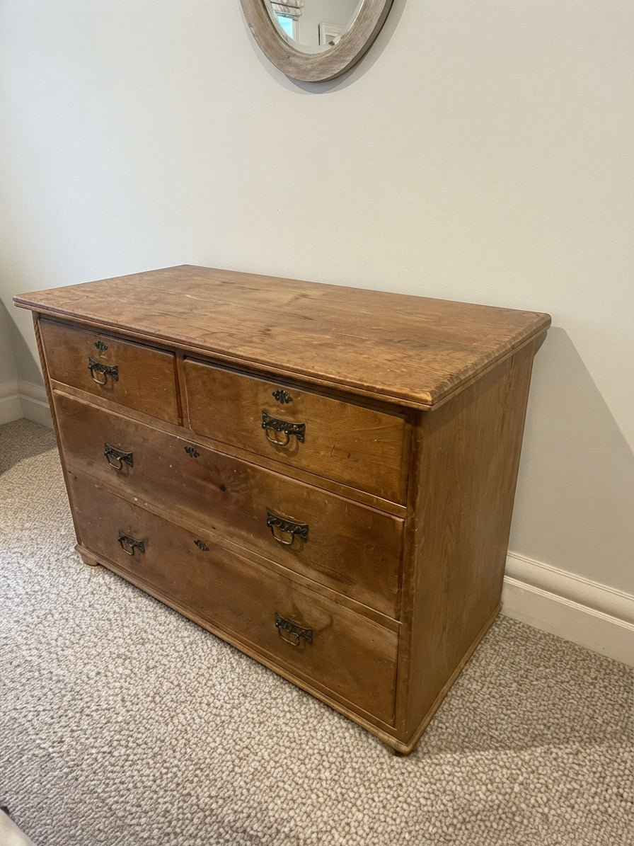 Antique Pine Chest of Drawers Light Brown Wooden Storage Unit - Image 1