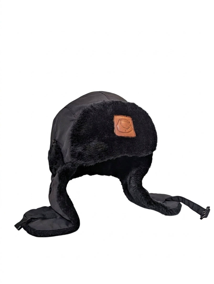 Penfield Trapper Hat - Black Faux Fur Lined Winter Cap L/XL - Image 1